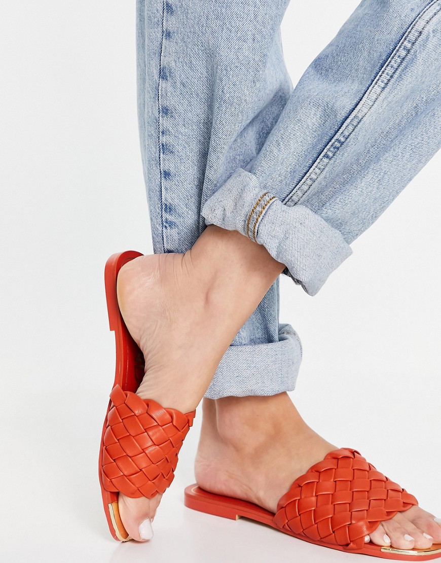 River Island Woven Flat Sandals In Orange | ModeSens