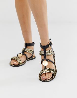 river island black and gold sandals