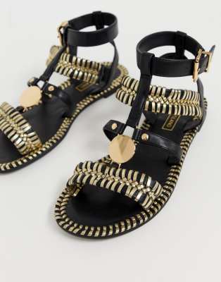 river island black and gold sandals