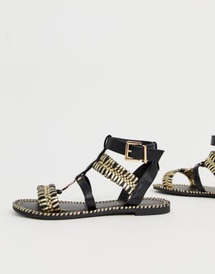 river island black and gold sandals