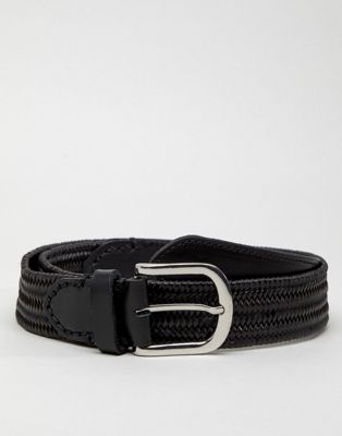 mens black woven leather belt