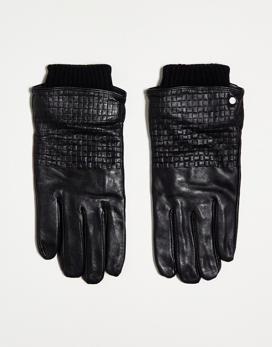 River Island woven leather gloves in black