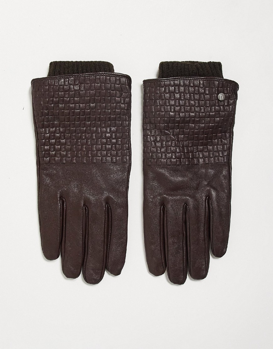 River Island woven leather gloves in dark brown