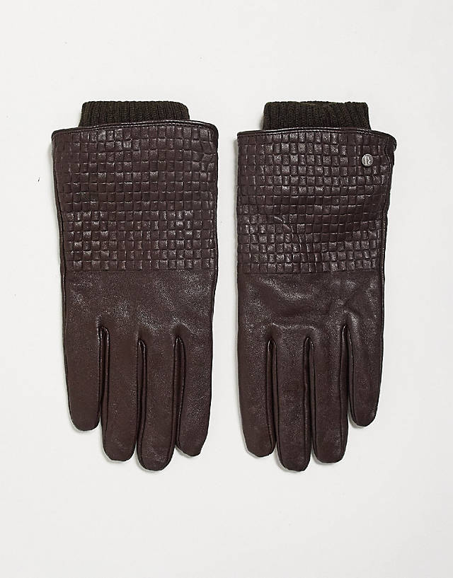 River Island - woven leather gloves in dark brown