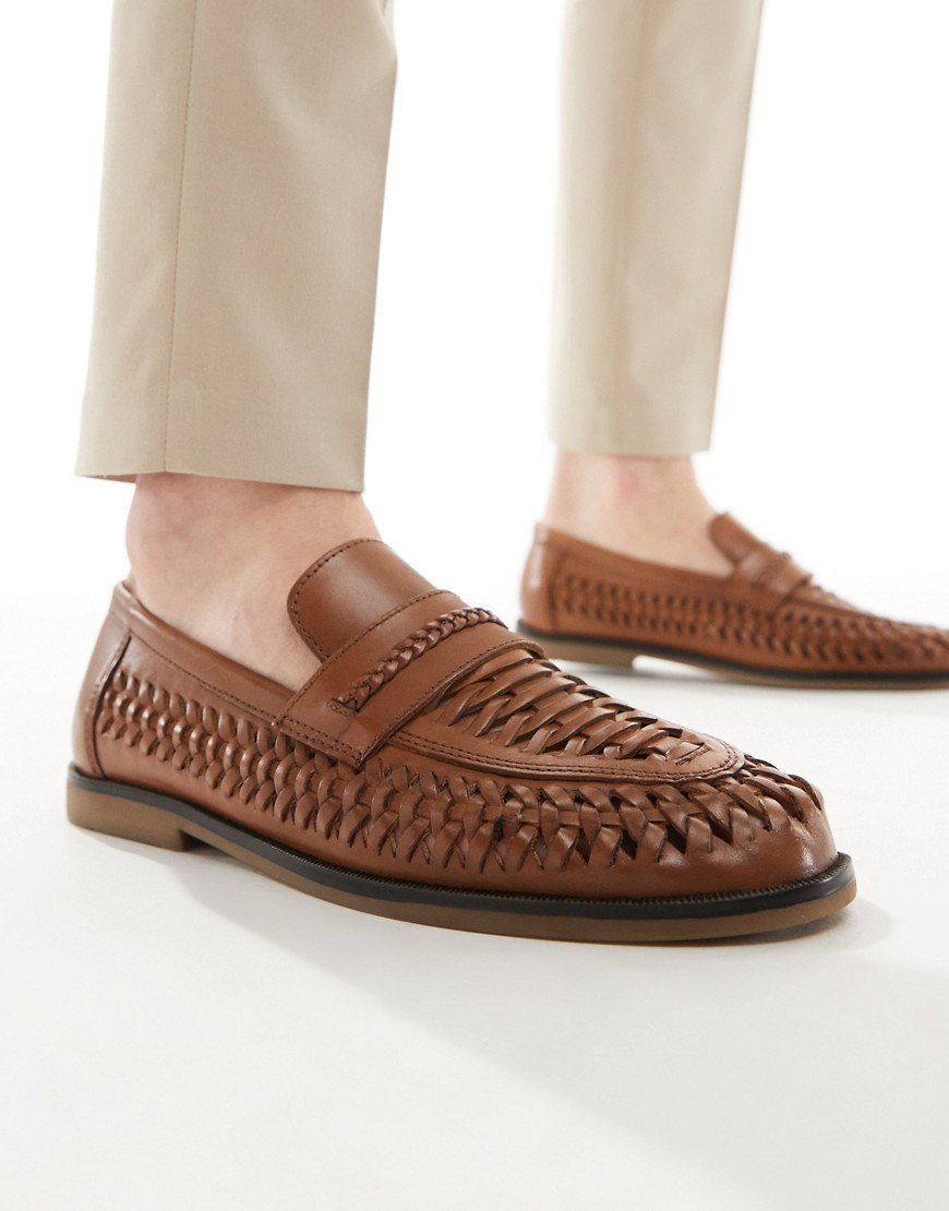 River Island Woven Loafers In Light Brown