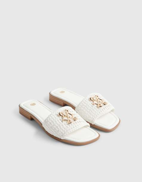 River Island Woven mule sandals in white - view 1
