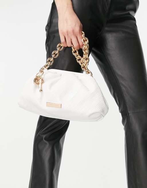 River Island, Bags, River Island Woven Ruched Bag With Chunky Chain Strap  In White