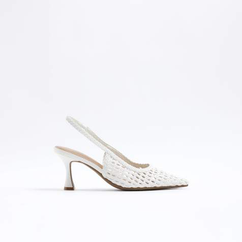 River Island Woven sling back court heels in white - view 1