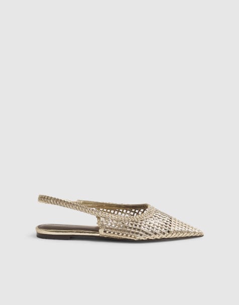 River Island Woven slingback flat shoes in gold - view 1