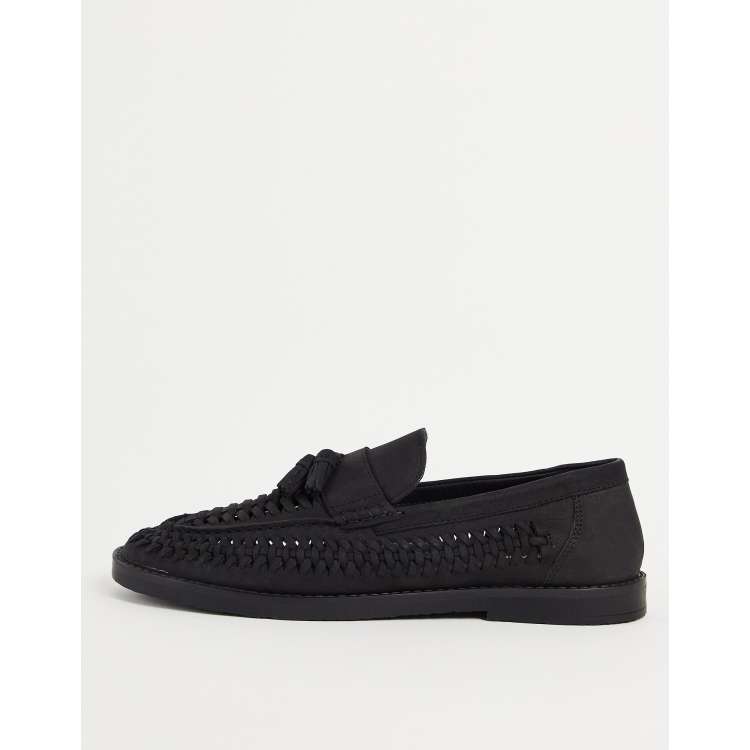Black Woven Loafers Mens