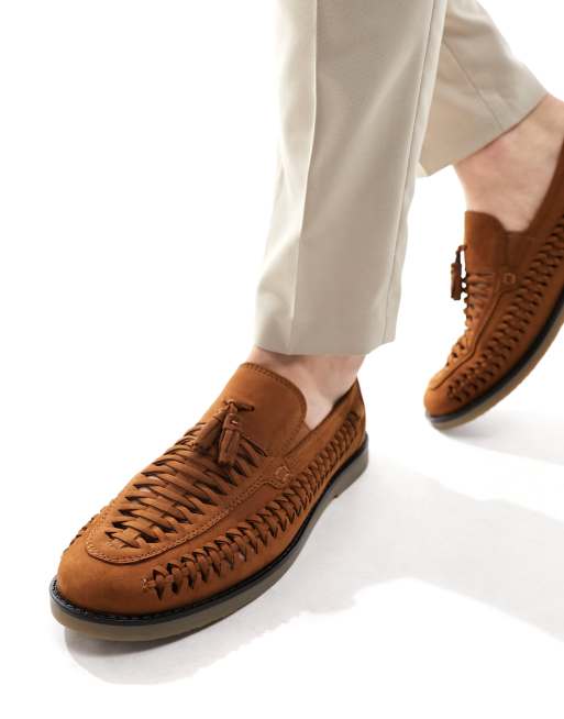 Mens woven hot sale tassel loafers