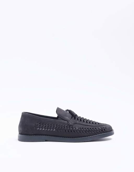  River Island woven tassle loafer in black