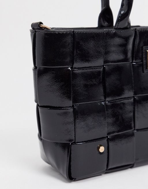 River Island Woven Leather Shoulder Bag in Black