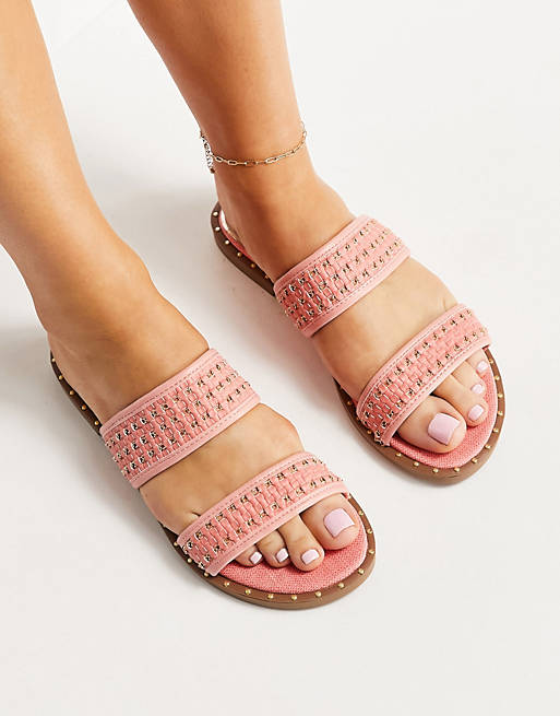 River Island woven two strap flat sandal in coral