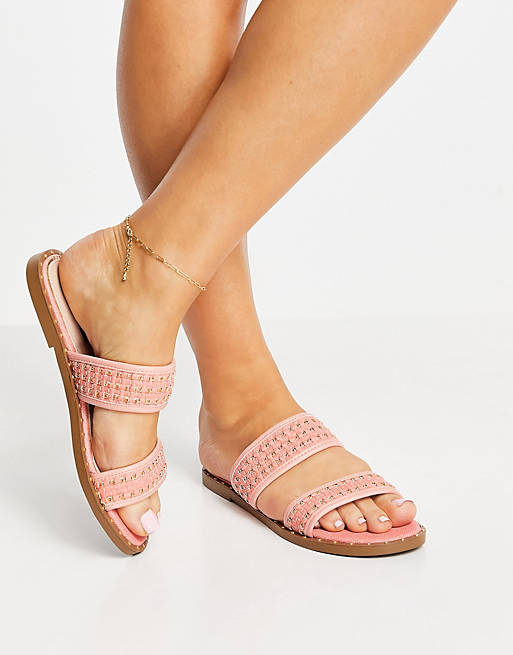 Shoes Flat Sandals/River Island woven two strap flat sandal in coral 
