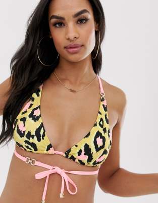 River Island wrap bikini top in leopard print-Green