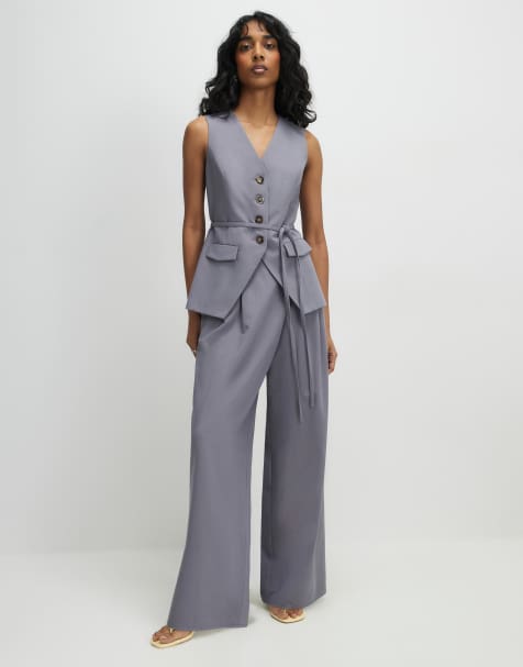 River Island Wrap detail wide leg trousers in grey - view 1