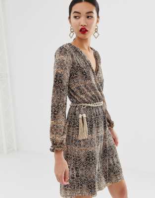 snake print wrap dress