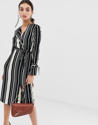 river island stripe midi wrap dress