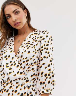river island wrap playsuit in spot print