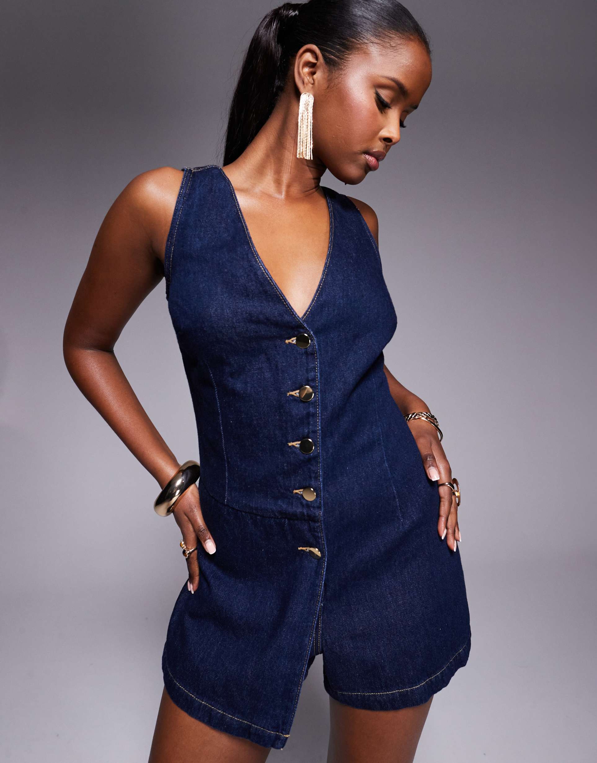 river island wrap romper in navy