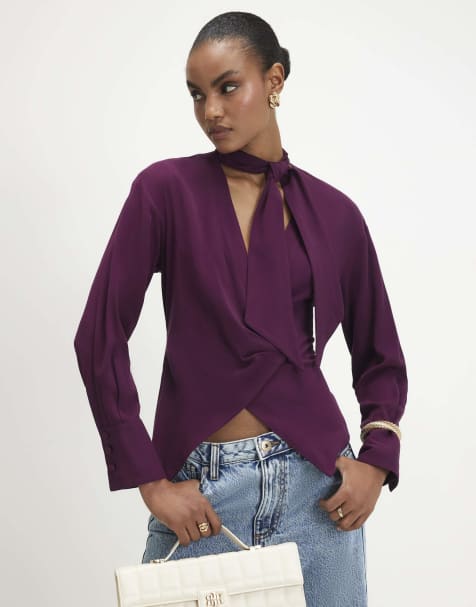 River Island Wrap scarf detail shirt in purple - view 1