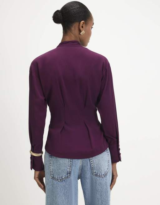 River Island Wrap scarf detail shirt in purple, 4 of 4