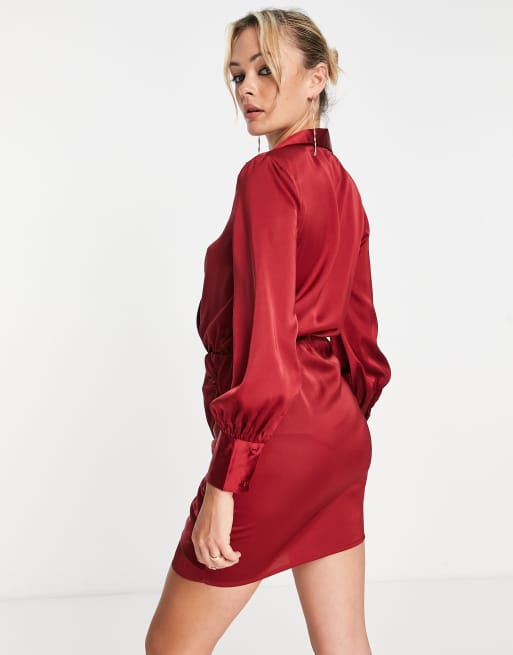 Red silk store shirt dress