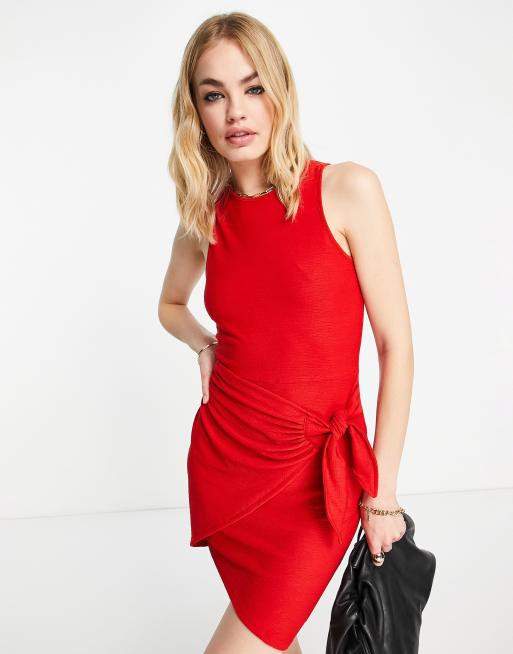 River Island wrap skirt mini dress in coral ASOS