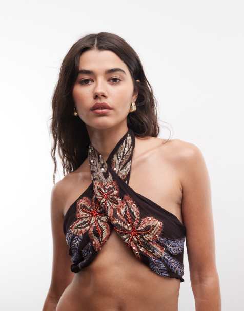 River Island x Terry De Havilland beaded floral halterneck top  - view 1