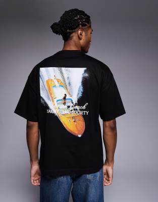 River Island 'yacht Club Society' Oversized T-shirt In Black
