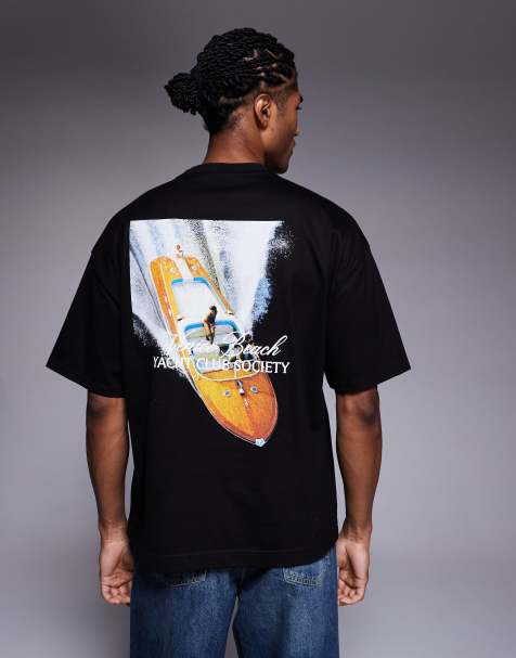 River Island 'yacht club society' oversized t-shirt in black - view 1