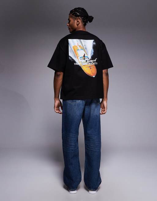 River Island 'yacht club society' oversized t-shirt in black, 2 of 5