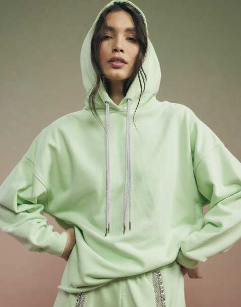 River Island Year zero embellished cord hoodie in green - view 1