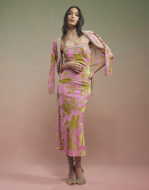 River Island Year zero floral embellished slip dress in pink