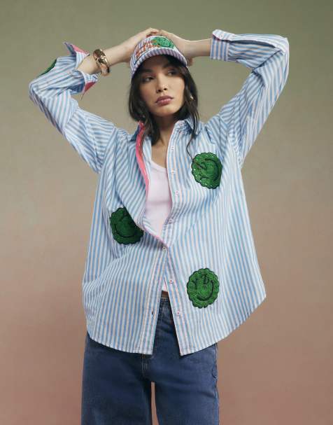 River Island Year zero stripe smile face shirt in blue - view 1