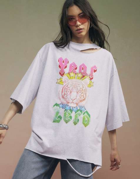 River Island Year zero tiger boyfriend fit t-shirt in grey - marl