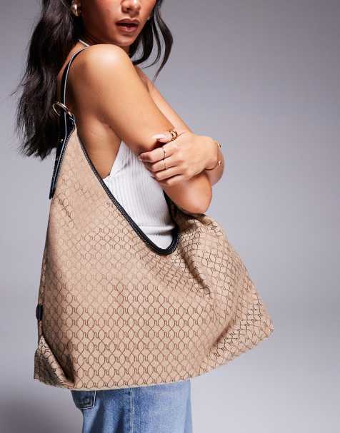River Island - Zachte soepele tote tas in beige met monogramprint - view 1