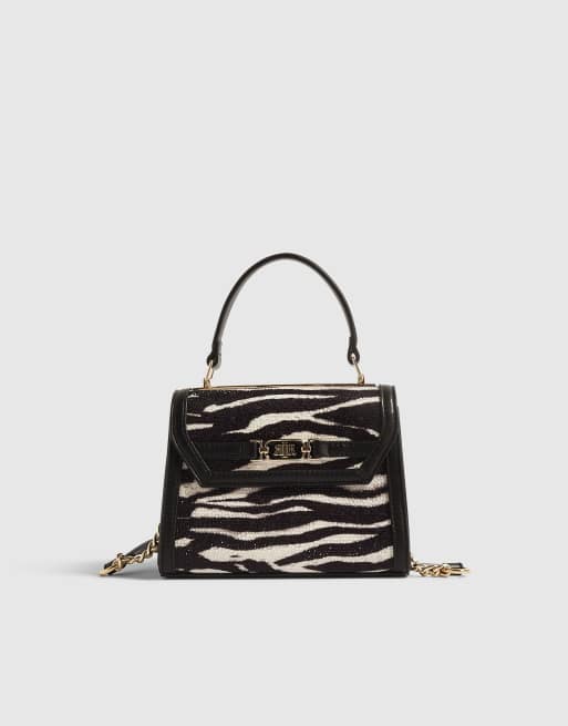 River Island Zebra diamante tote crossbody bag in black, 3 of 4