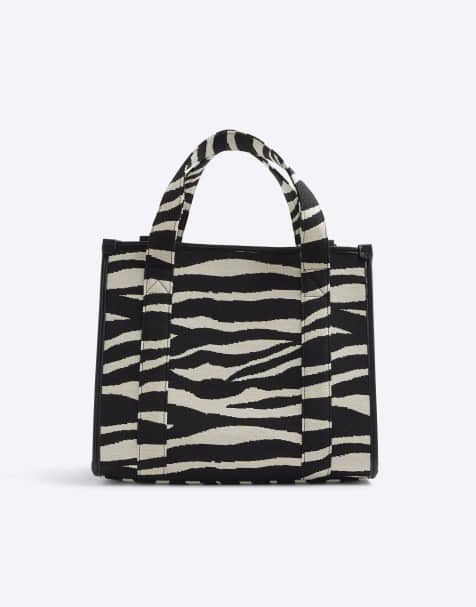 River Island Zebra embroidered tote bag in black - view 1