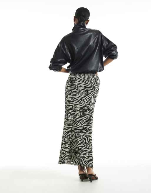 River Island Zebra glitter mesh maxi skirt in cream, 4 of 4