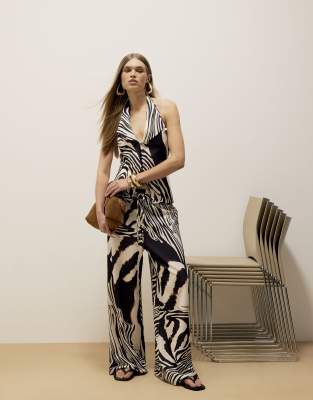 River Island Zebra print drawstring trousers in brown - light - view 1