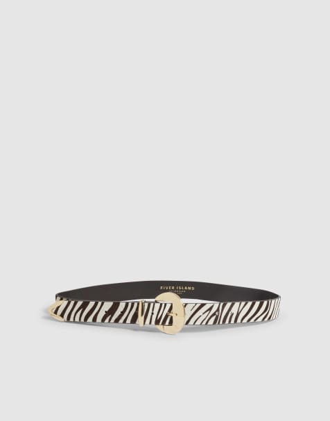 River Island Zebra print faux hair on leather belt in black - view 1