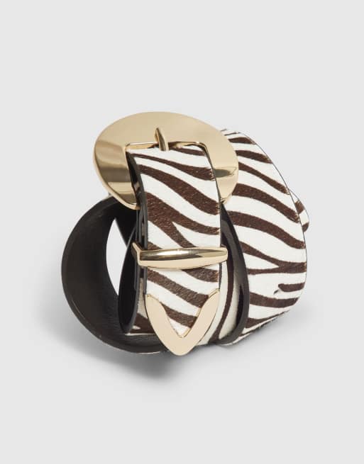 River Island Zebra print faux hair on leather belt in black, 3 of 4
