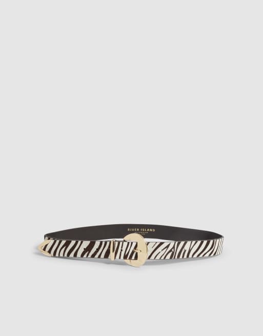 River Island Zebra print faux hair on leather belt in black, 4 of 4