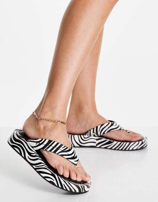 River Island zebra print flatform sandal in white