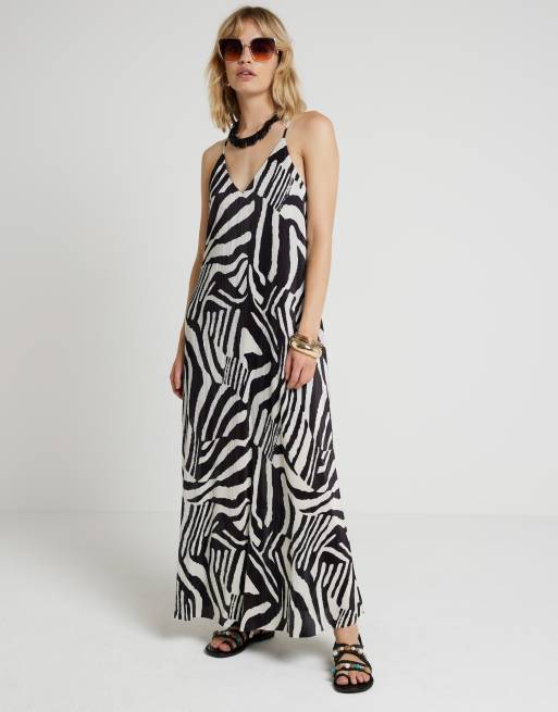 River Island Zebra print maxi dress in black