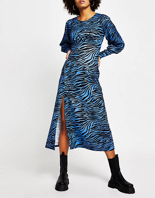 River Island zebra print midi dress in blue