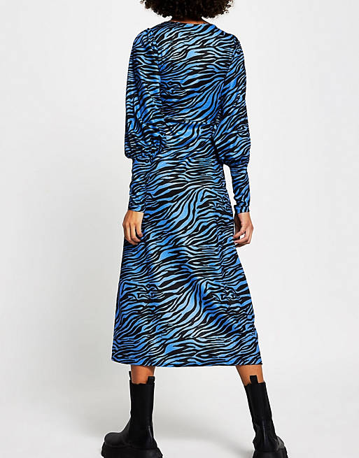 Women River Island zebra print midi dress in blue 