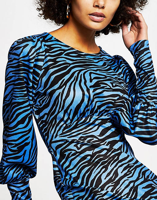 Women River Island zebra print midi dress in blue 